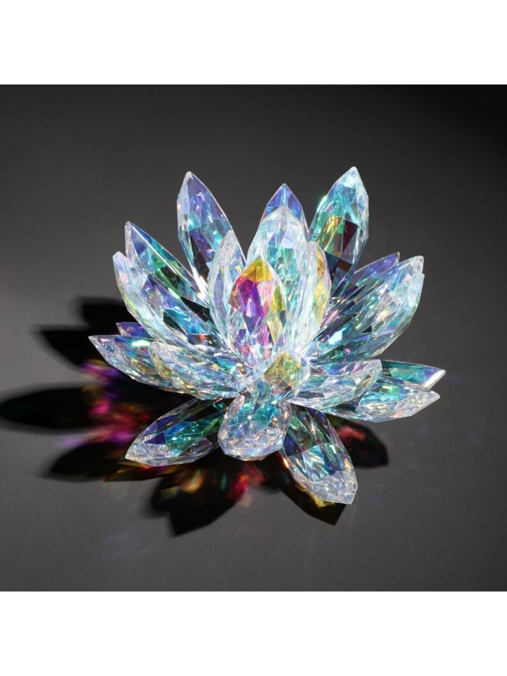Colorful Crystal Lotus Flower Figurine for Yoga & Meditation | Healing Home